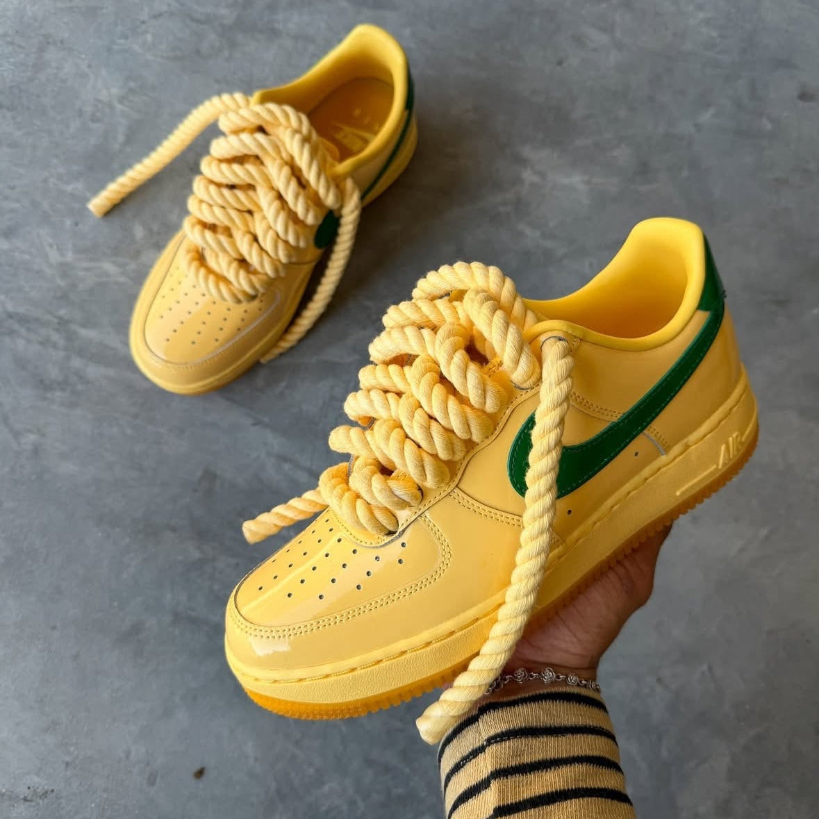 Nike Air Force 1 Custom - Yellow Butter x Green Swoosh Rope Laces
