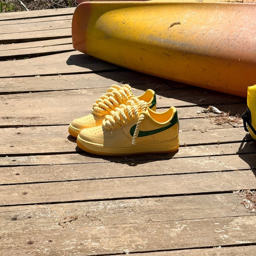 Nike Air Force 1 Custom - Yellow Butter x Green Swoosh Rope Laces