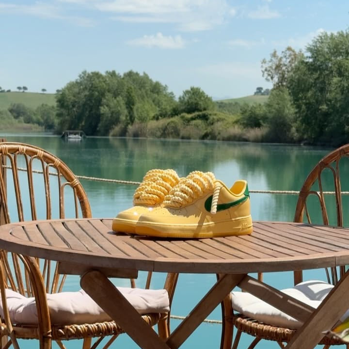 Nike Air Force 1 Custom - Yellow Butter x Green Swoosh Rope Laces