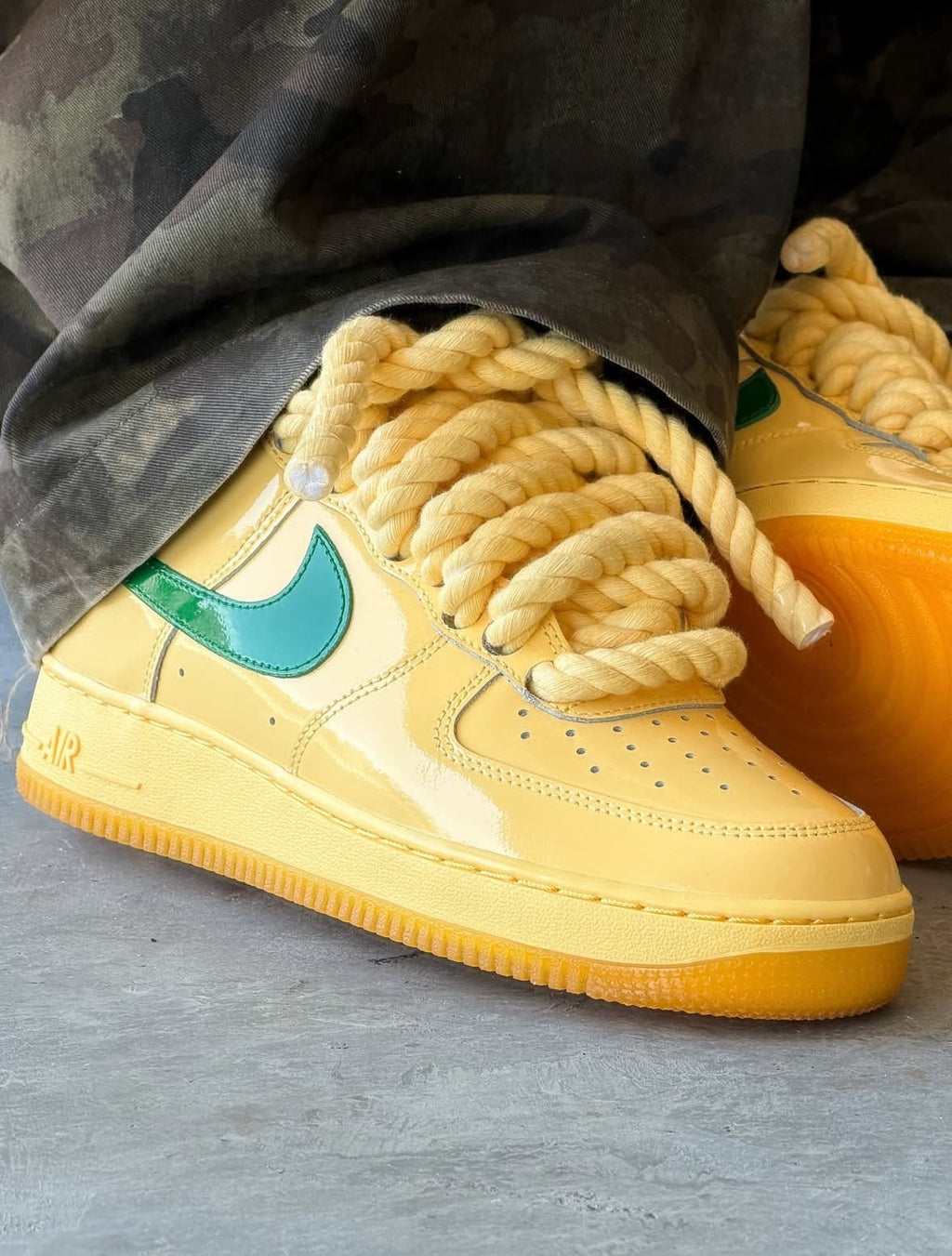 Nike Air Force 1 Custom - Yellow Butter x Green Swoosh Rope Laces