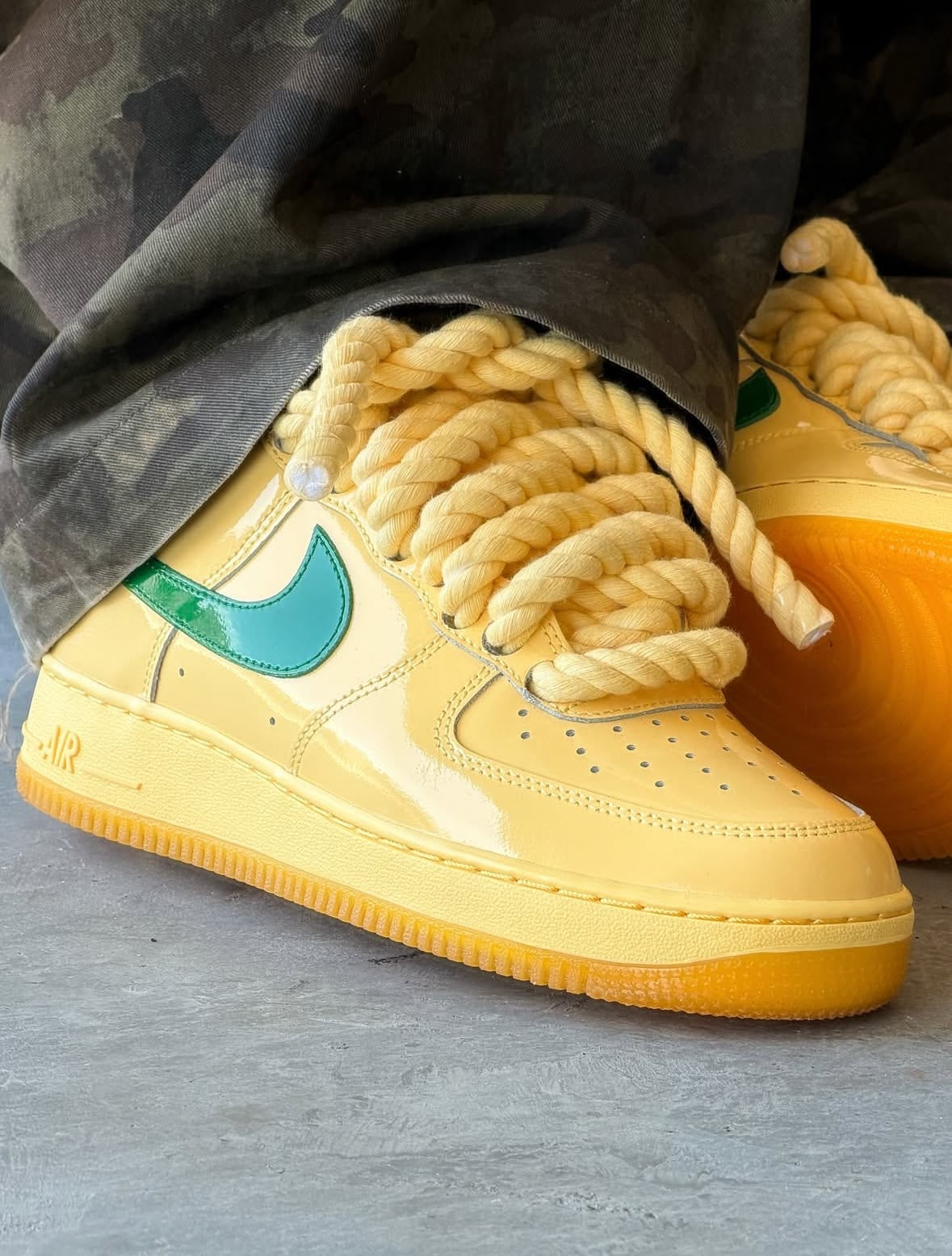 Nike Air Force 1 Custom - Yellow Butter x Green Swoosh Rope Laces