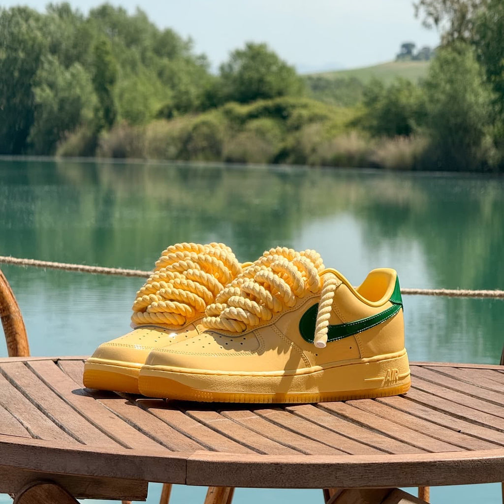 Nike Air Force 1 Custom - Yellow Butter x Green Swoosh Rope Laces